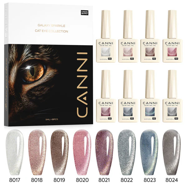 CANNI HEMA FREE Gél Lakk Szett – 8 szín No.03 – Iridescent Dream Kollekció + mágnes