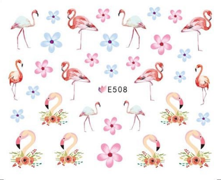 Öntapados Körömmatrica E508/Flamingó és virágok/