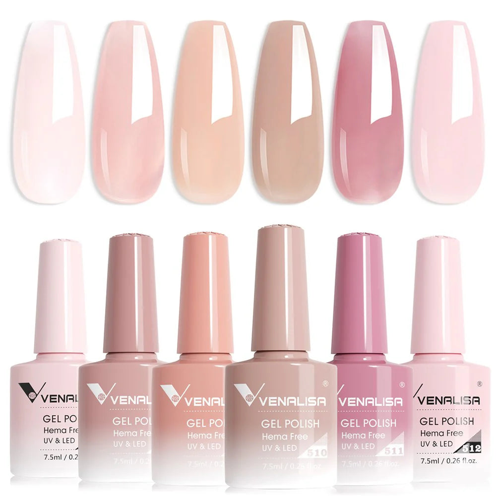 Venalisa 6 pcs UV/LED Gel varnish set - Jelly Translucent - Hema Free - 2220