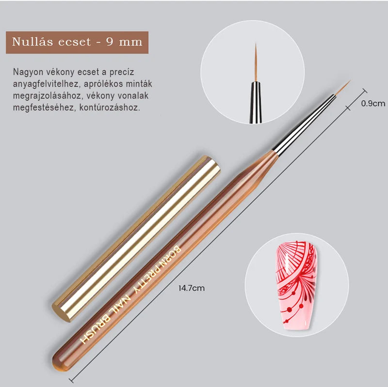 BORN PRETTY Nail Art Brush díszítő ecset – nullás 9 mm