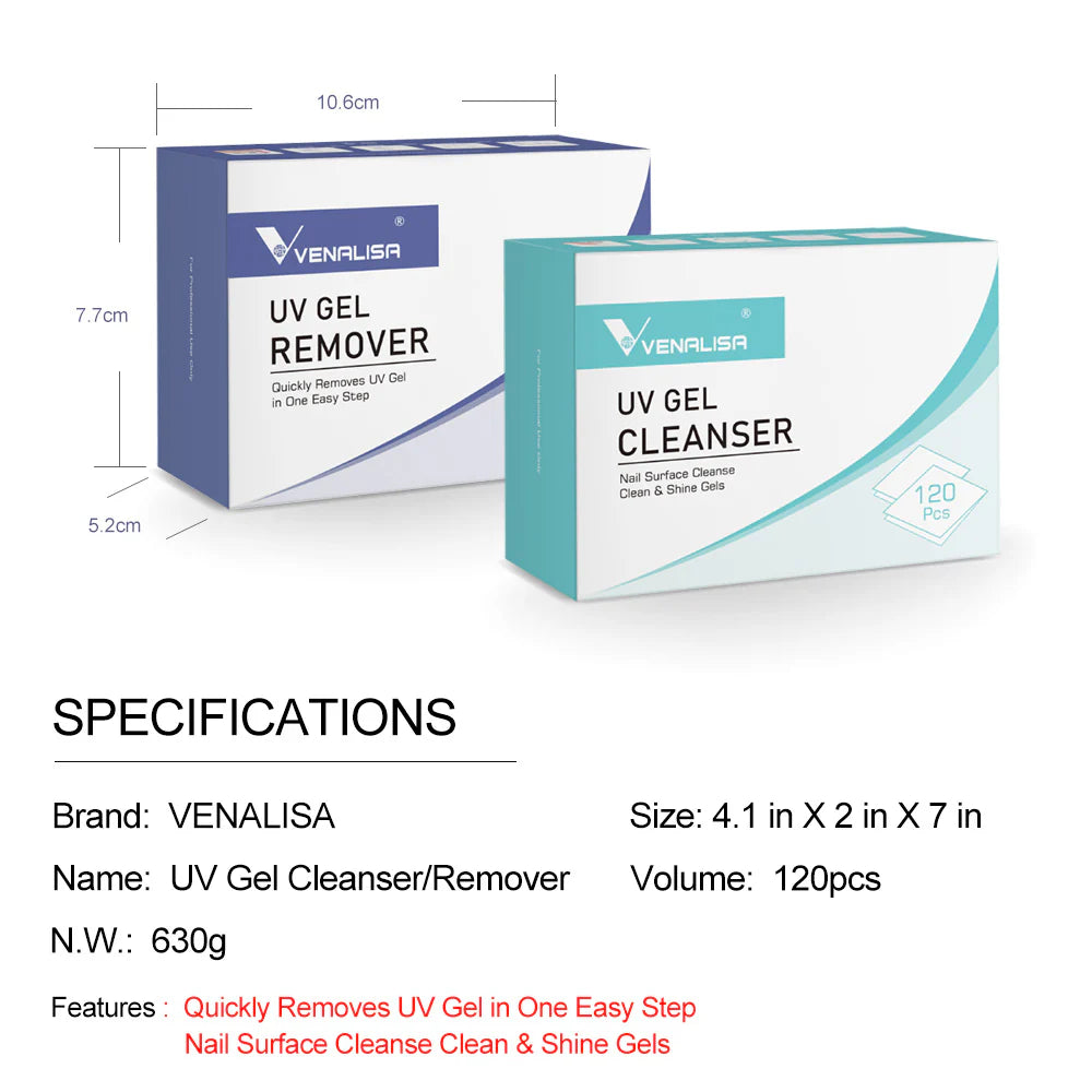 Venalisa Nail Gel Polish Remover & Cleanser Set – 2 × 120 Stück