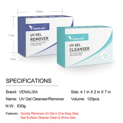 Venalisa Nail Gel Polish Remover & Cleanser Set – 2 × 120 Stück