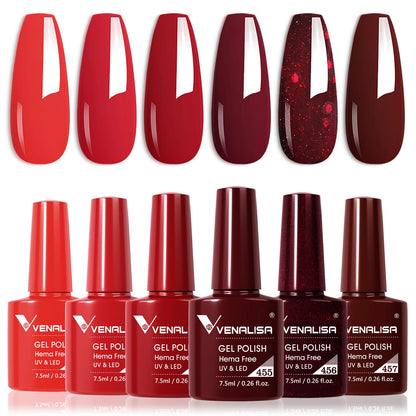 Venalisa 6 pcs UV/LED HEMA FREE Gel polish set - XMAS Red