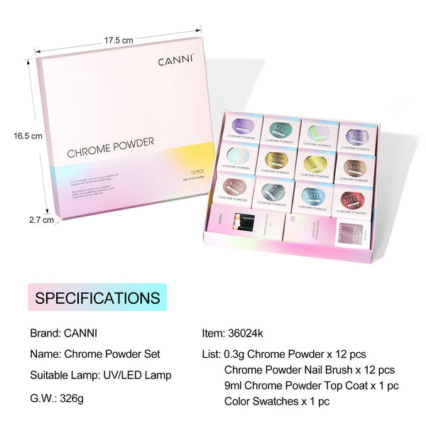 CANNI Chrome Powder Set – Chrompulver-Set mit 12 Farben