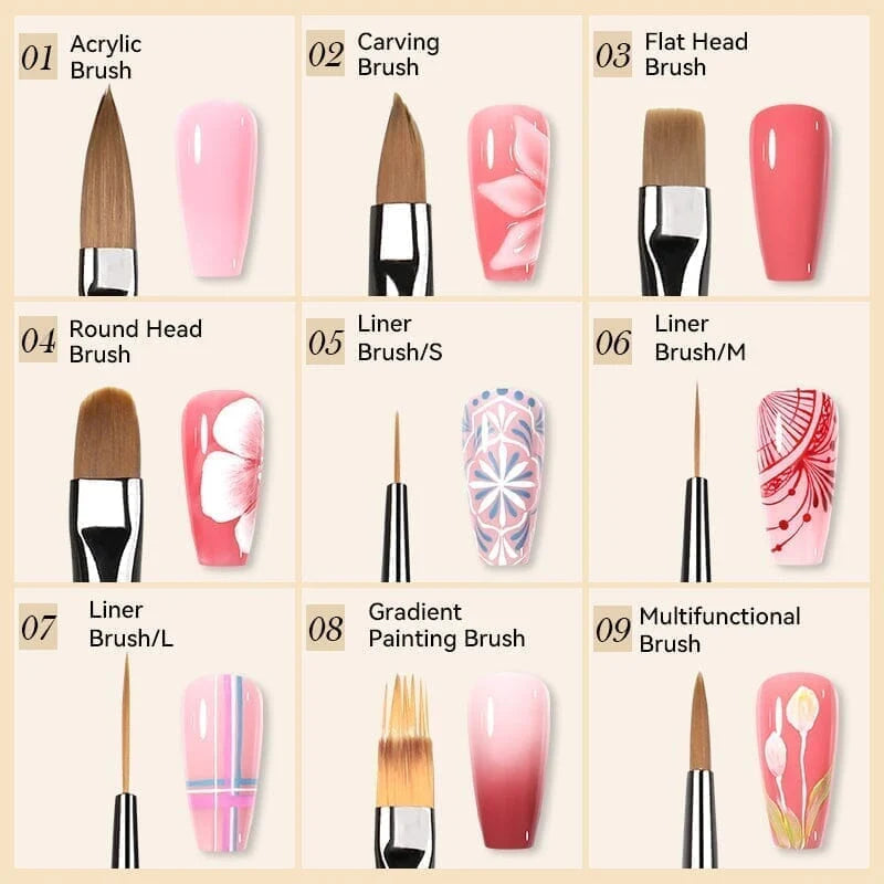BORN PRETTY PRO Pinsel-Set - 9 Stk.