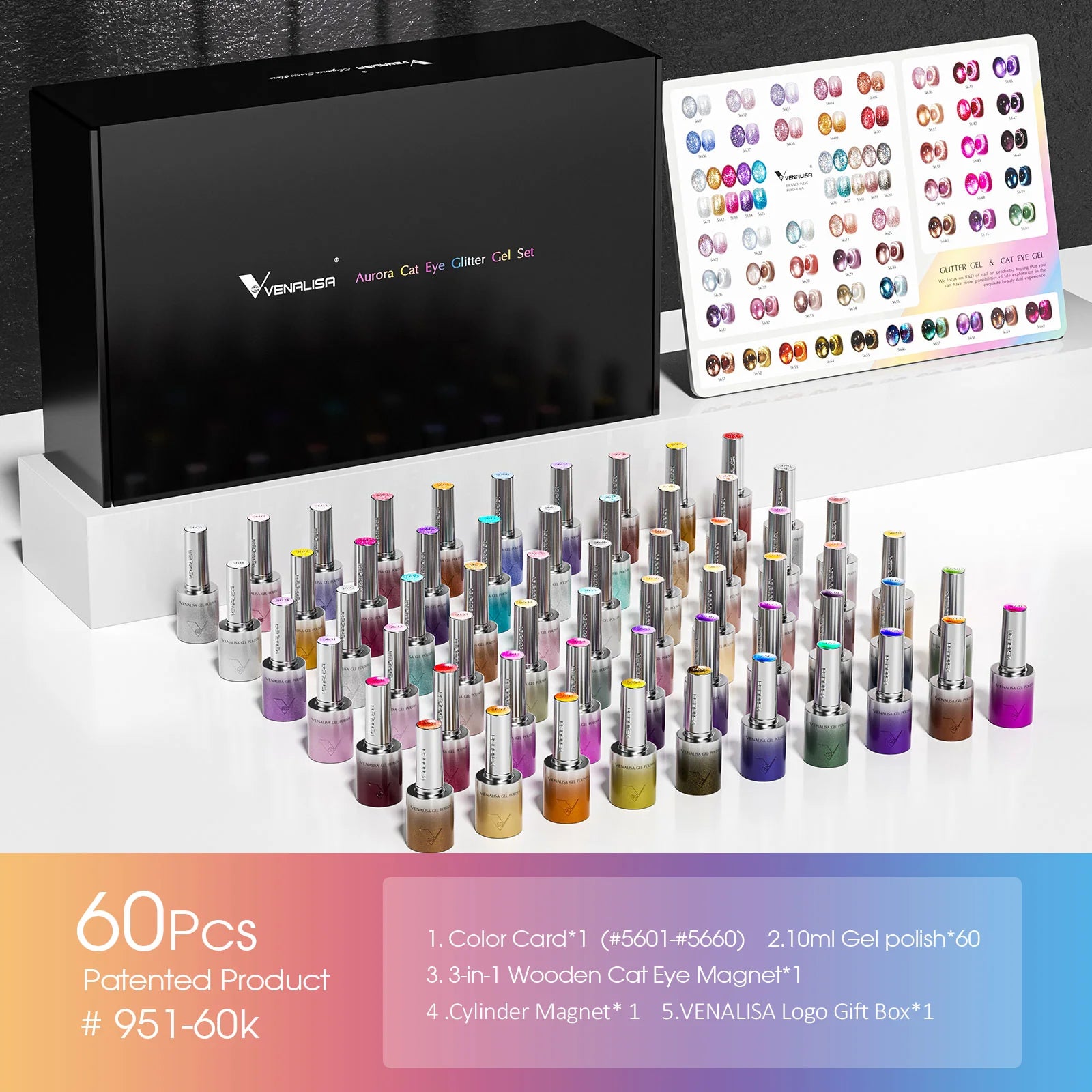 Venalisa HEMA FREE Aurora Cat Eye & Glitter UV/LED Gél Lakk Szett – 60 db