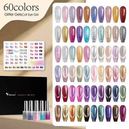 Venalisa HEMA FREE Aurora Cat Eye & Glitter UV/LED Gel-Lack Set – 60 Farben