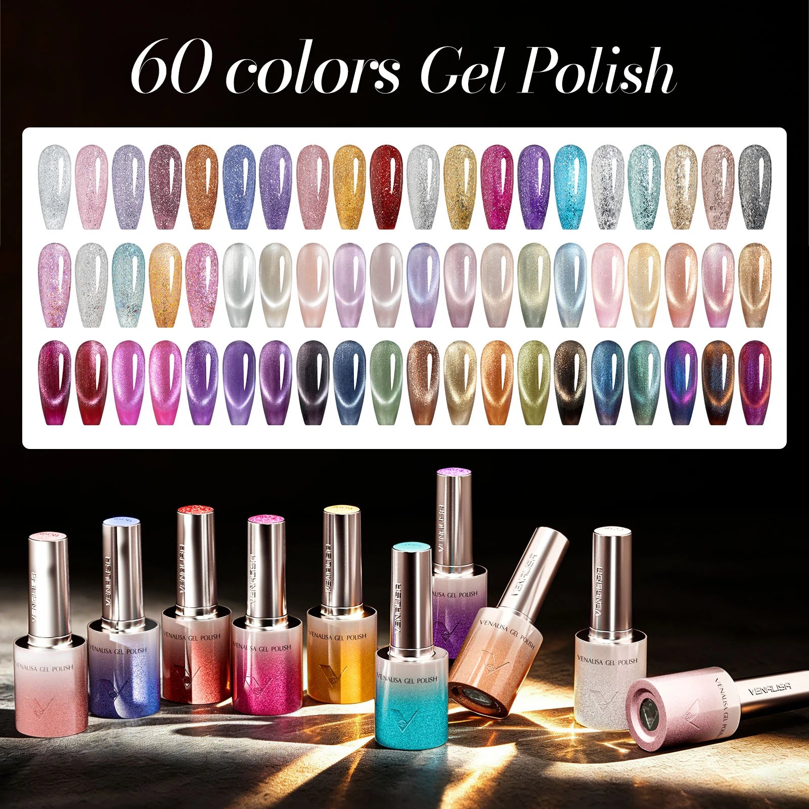 Venalisa HEMA FREE Aurora Cat Eye & Glitter UV/LED Gél Lakk Szett – 60 db
