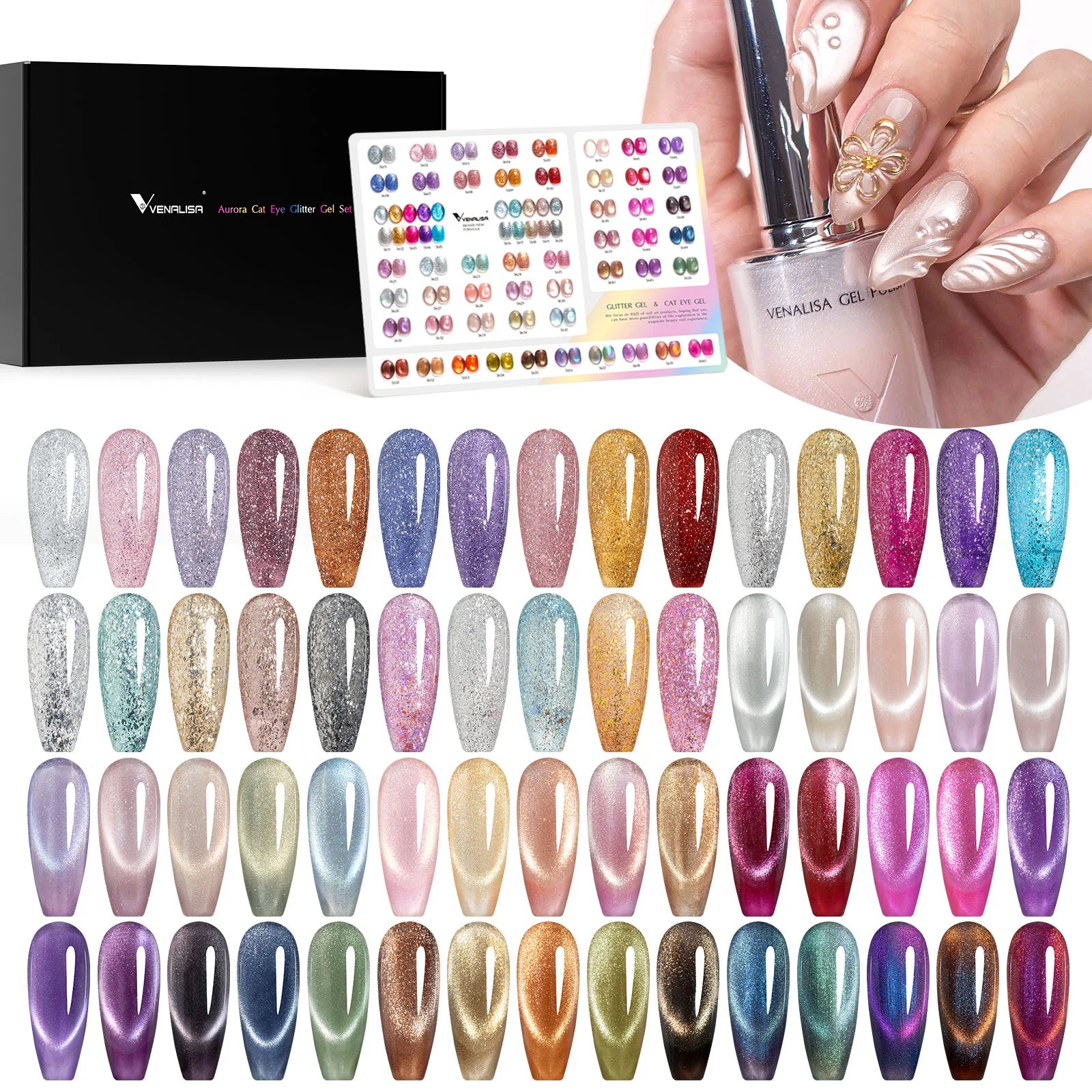 Venalisa HEMA FREE Aurora Cat Eye & Glitter UV/LED Gel-Lack Set – 60 Farben