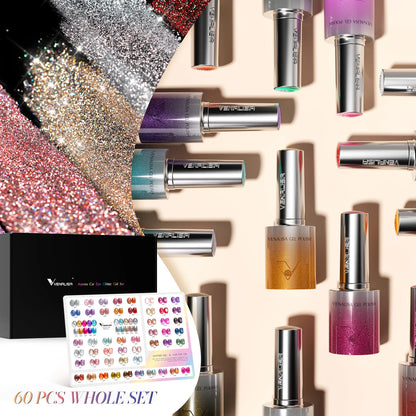 Venalisa HEMA FREE Aurora Cat Eye & Glitter UV/LED Gel-Lack Set – 60 Farben