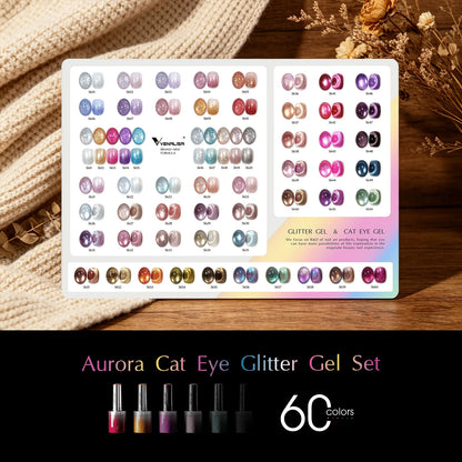 Venalisa HEMA FREE Aurora Cat Eye & Glitter UV/LED Gel-Lack Set – 60 Farben