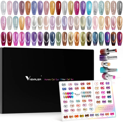 Venalisa HEMA FREE Aurora Cat Eye & Glitter UV/LED Gel-Lack Set – 60 Farben