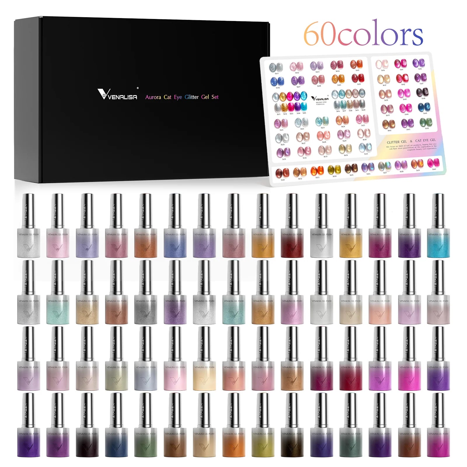 Venalisa HEMA FREE Aurora Cat Eye & Glitter UV/LED Gél Lakk Szett – 60 db