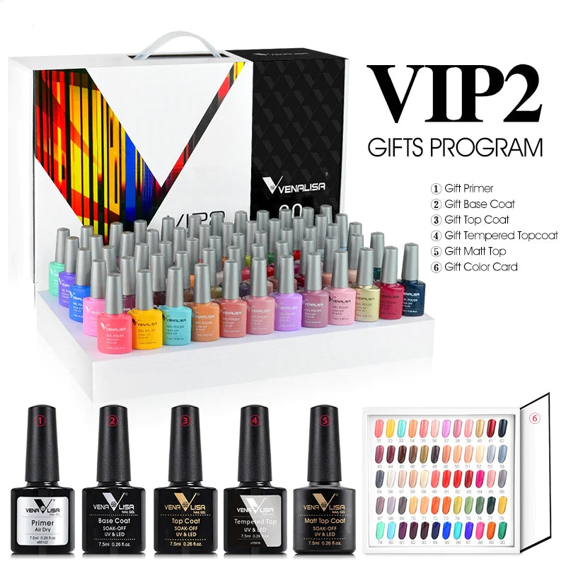 Venalisa VIP2 UV/LED Gel Varnish - Complete set - 60 colors