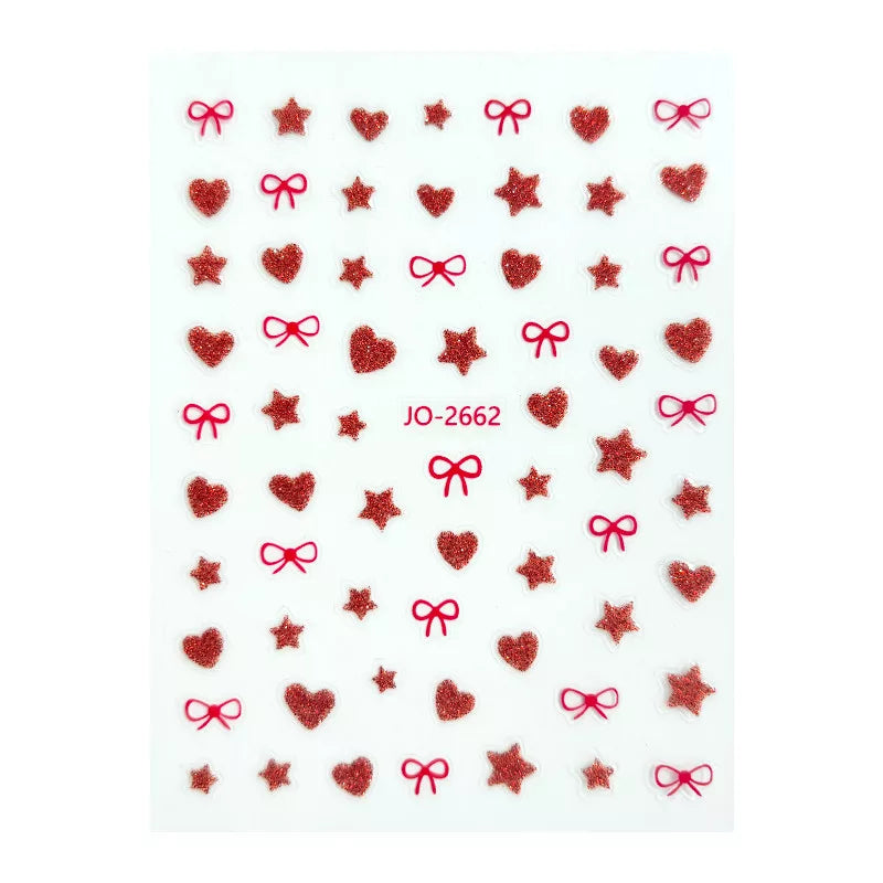 Körömmatrica - Red Glitter Hearts