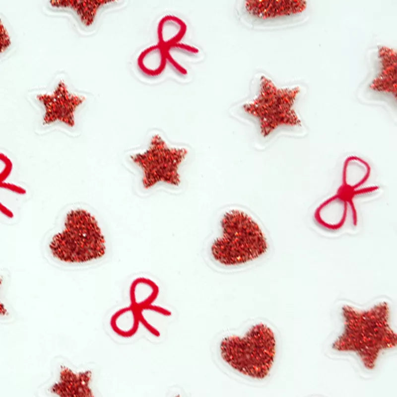 Körömmatrica - Red Glitter Hearts