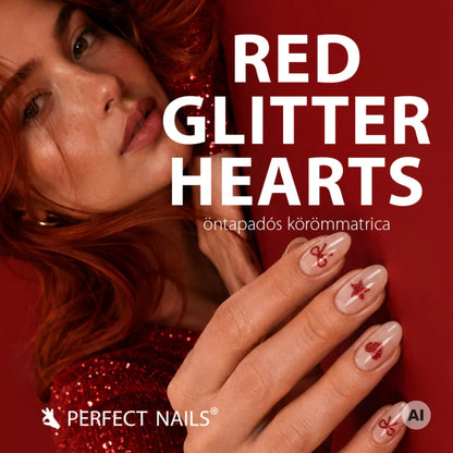 Körömmatrica - Red Glitter Hearts