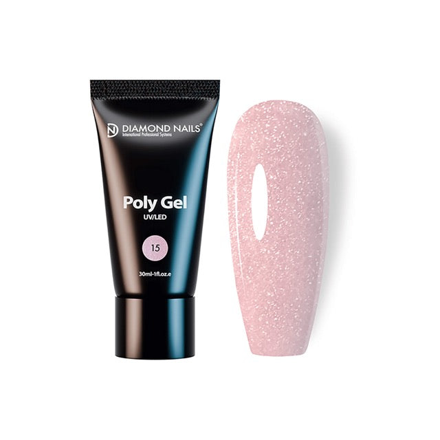 Diamond Nails Poly gel 15 - Cover Shine (Rózsaszín csillámos) - 30ml - Hema- és Tpo-mentes