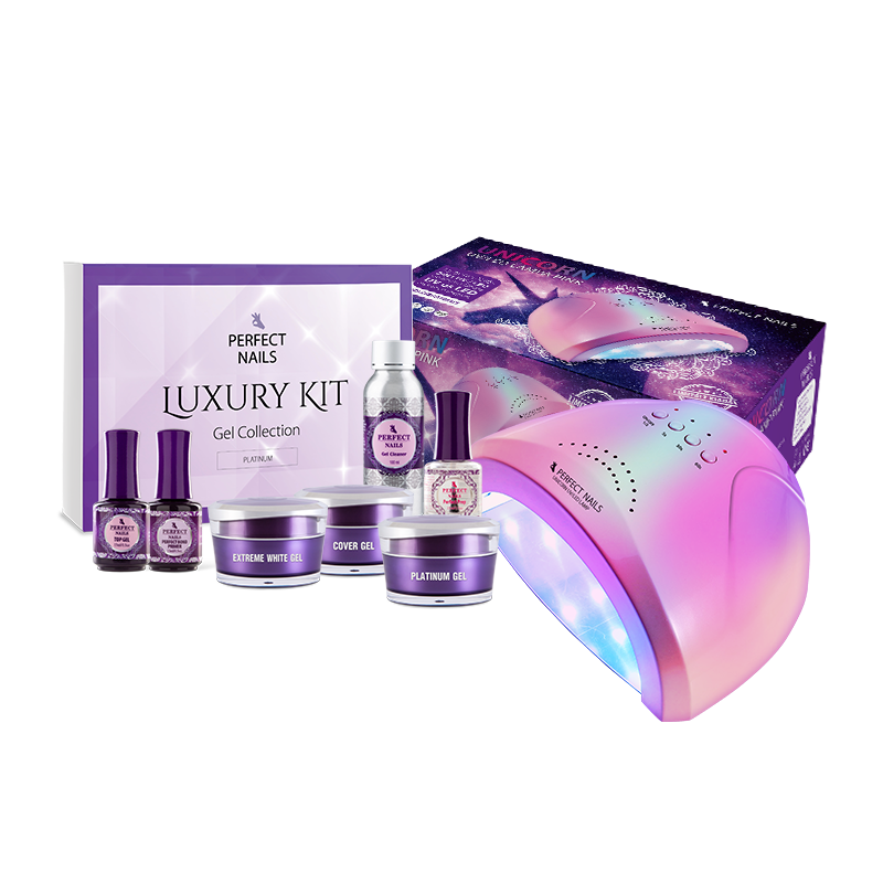 Műkörömépítő Zselé Készlet - Luxury Platinum - Unikornis Pink UV/LED Műkörmös Lámpával